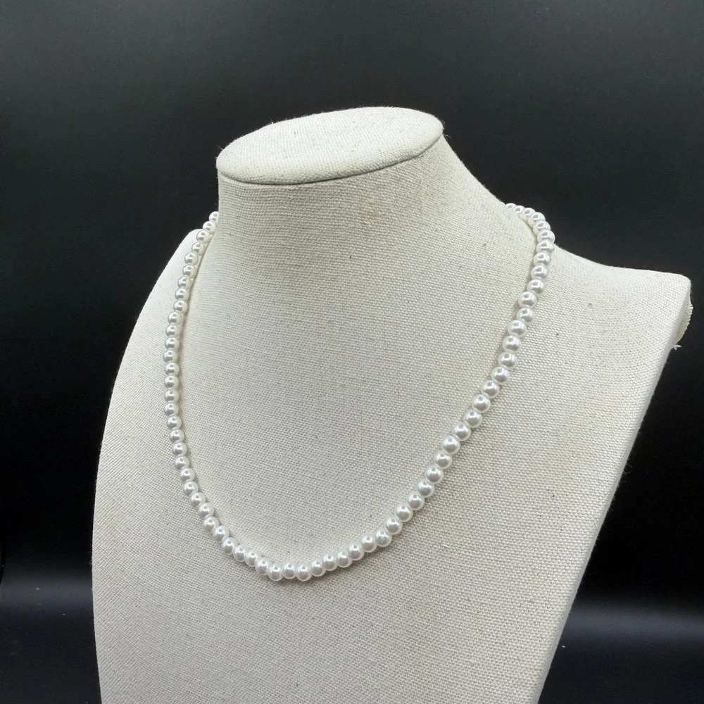 White Faux Pearl Necklace Silver Tone Extender Clasp Coquette Bridal Jewelry